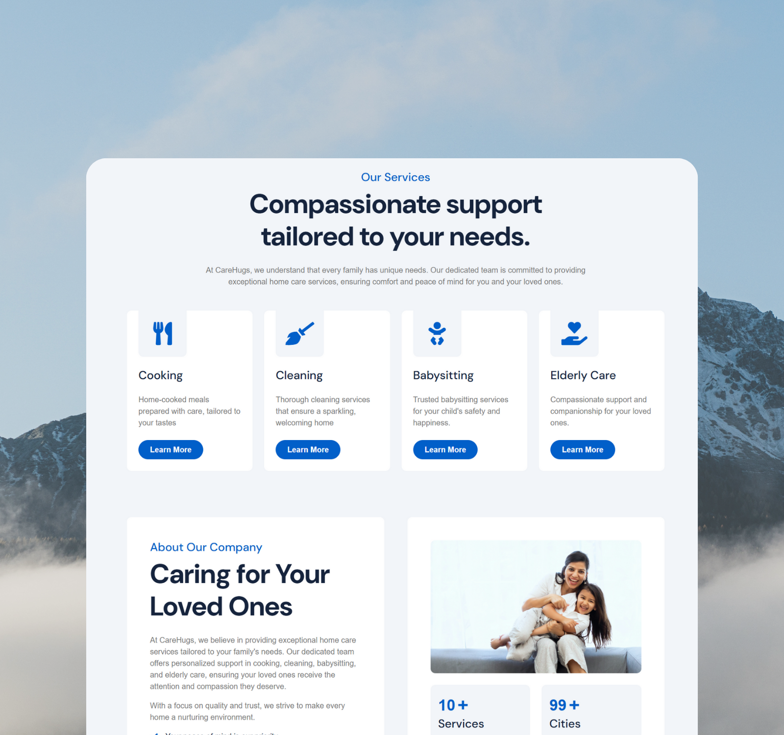 CareHugs homecare website dashboard design