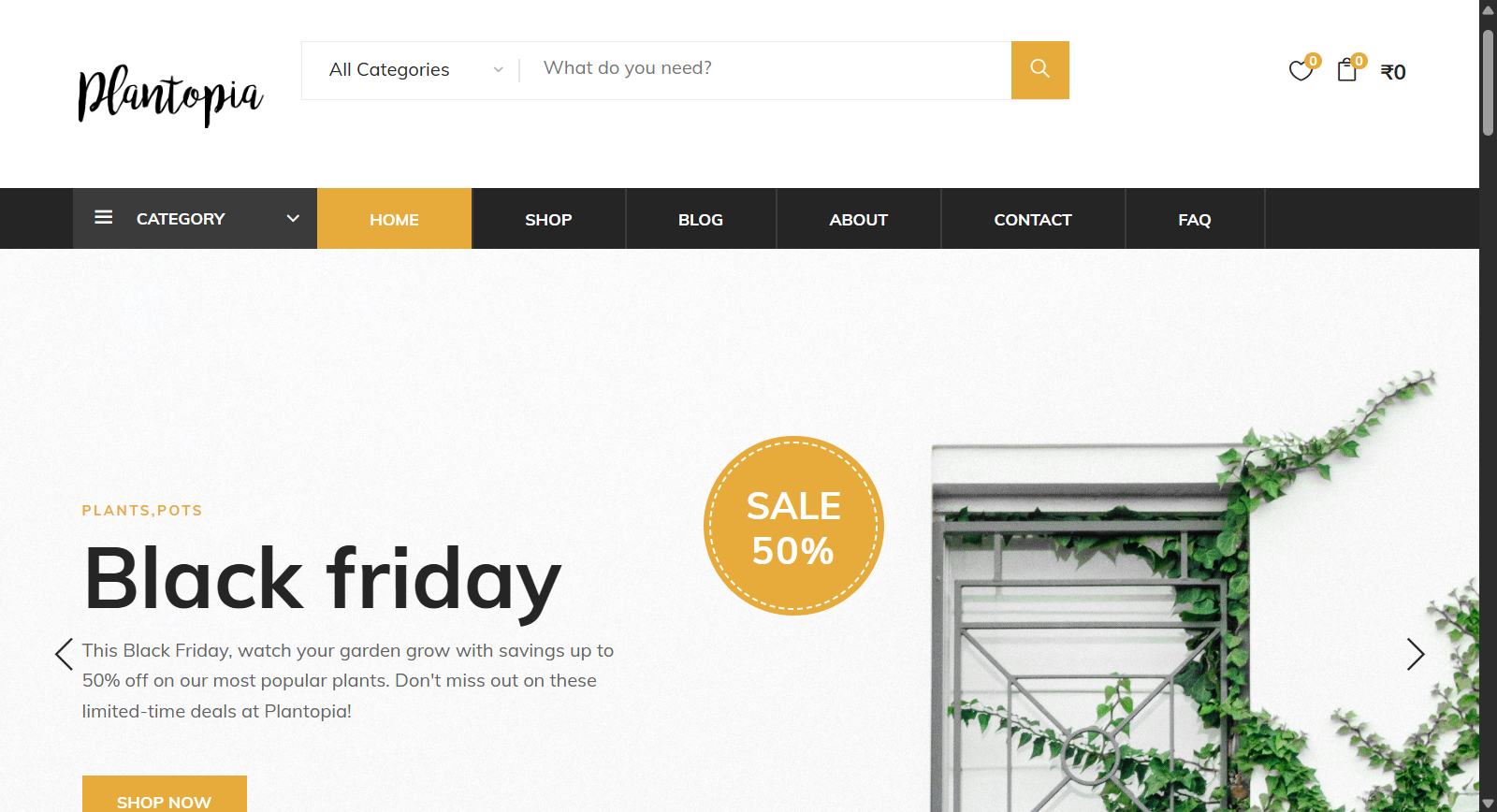 Plantopia ecommerce homepage showcasing plant product catalog
