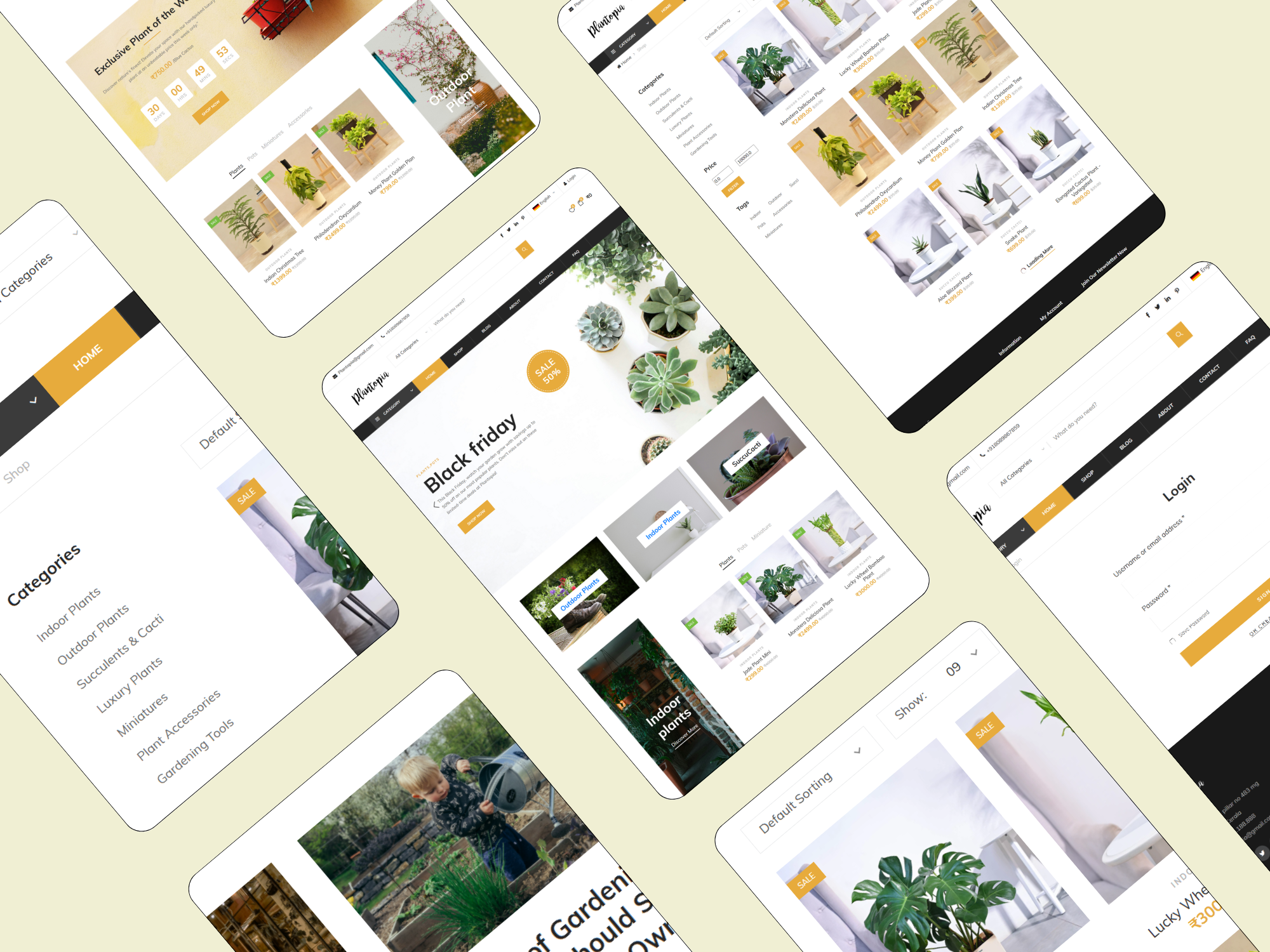 Full product grid and cart of Plantopia site