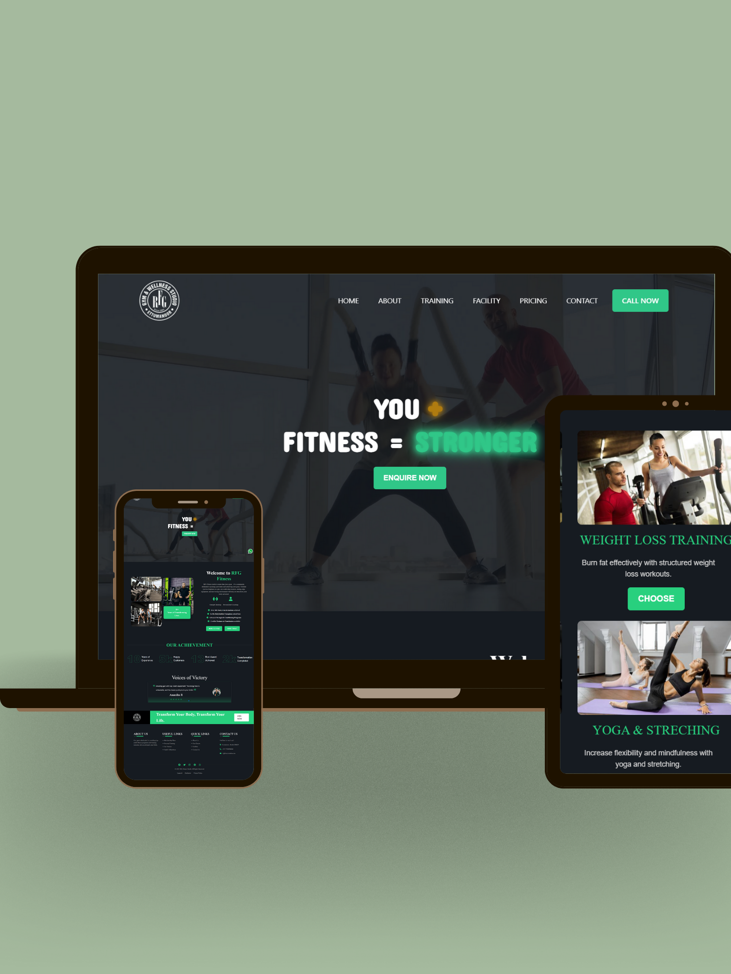 RFG Fitness Studio website desktop view