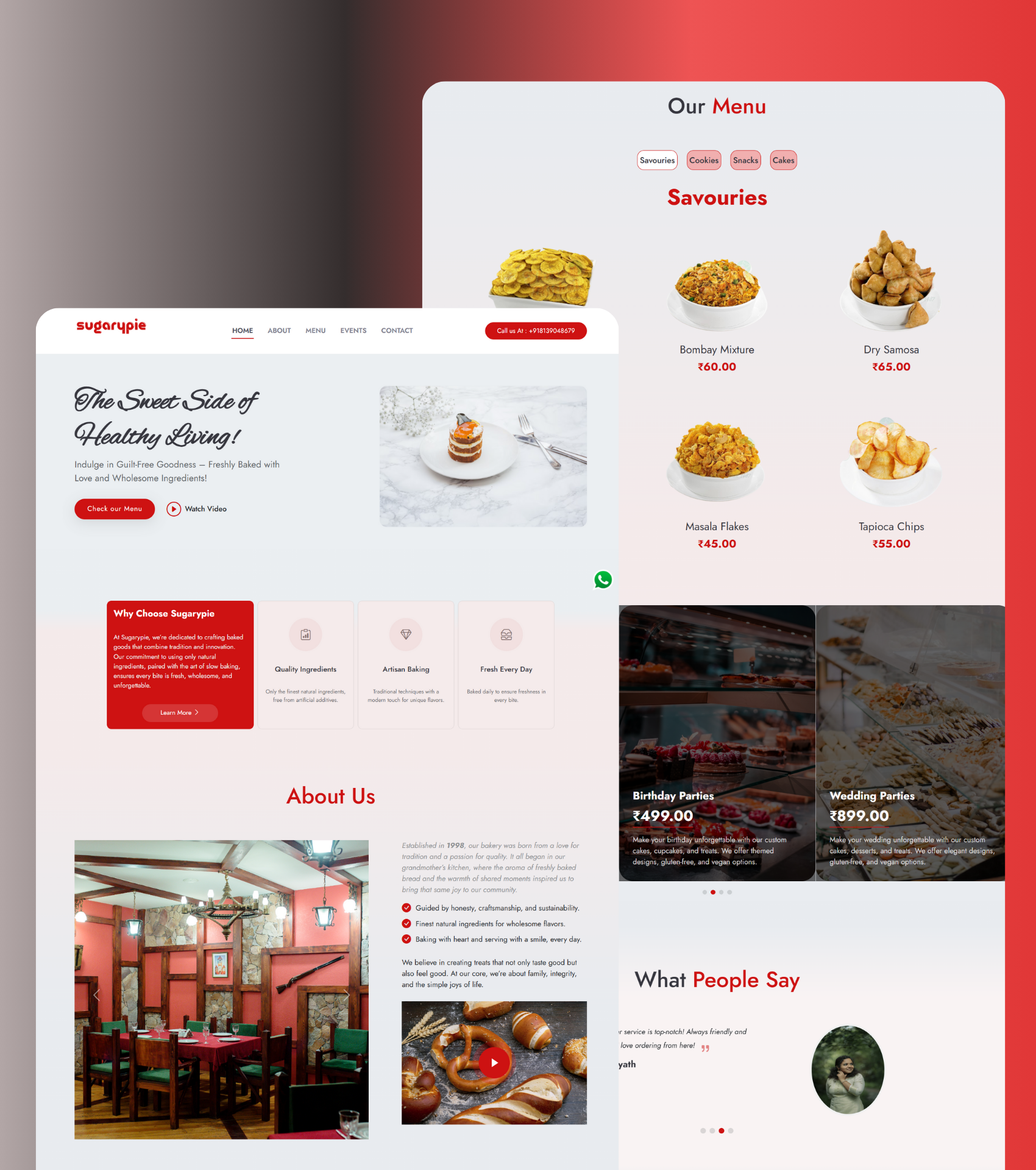 Mobile view of SugaryPie bakery website built by Ornabyte in Kerala