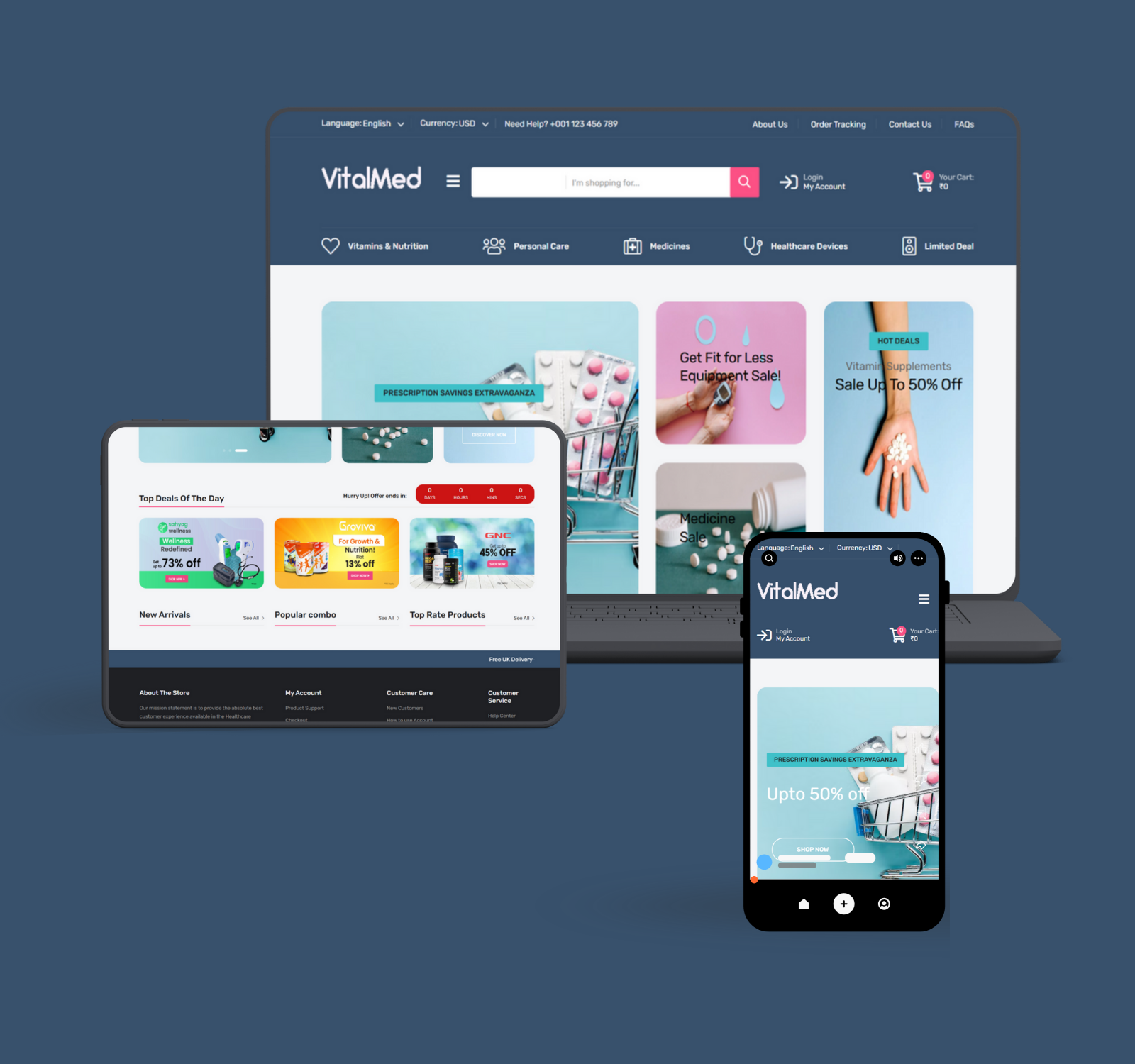 VitalMed responsive mobile layout for online medicine delivery