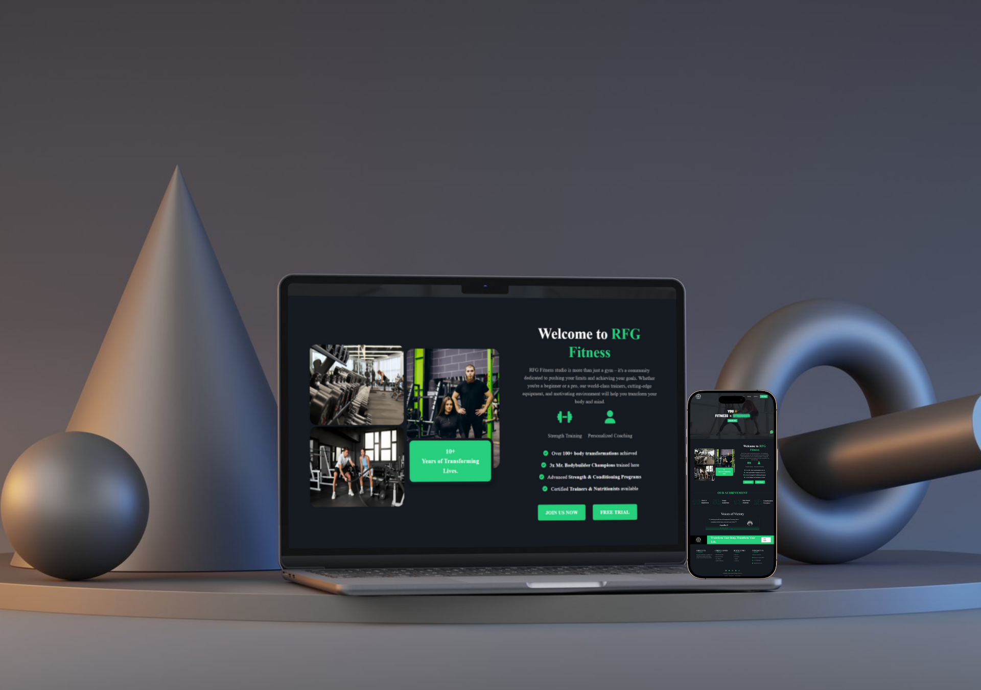 Responsive website for RFG Gym in Kochi, Kerala developed by Ornabyte with WhatsApp integration, mobile-first UX, and SEO optimization